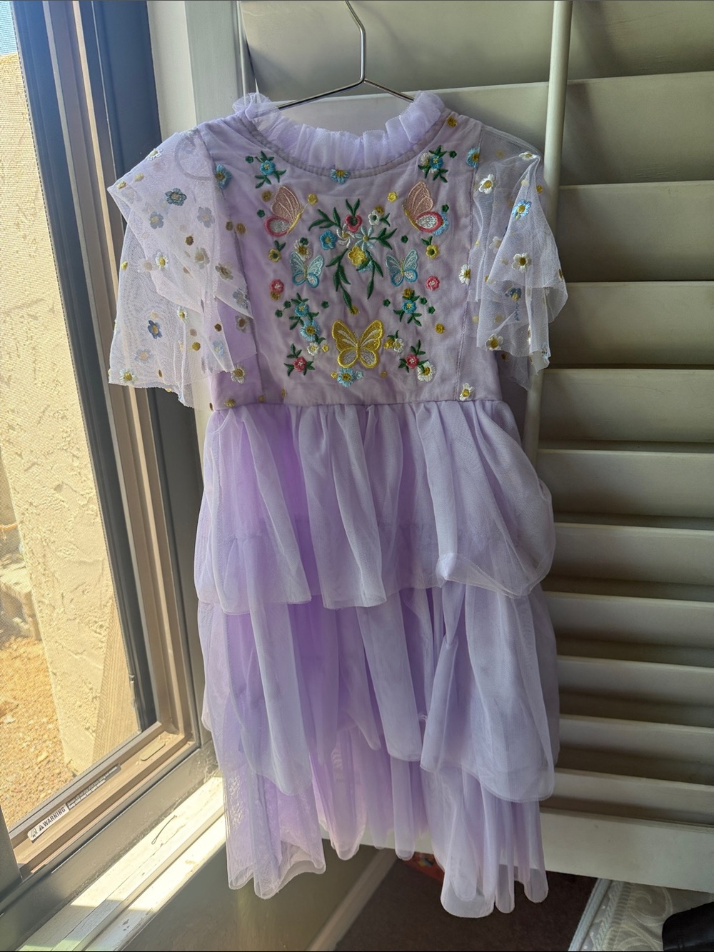 Lilac Butterfly Embroidered Tulle Dress for Girls - Charming Party Dress